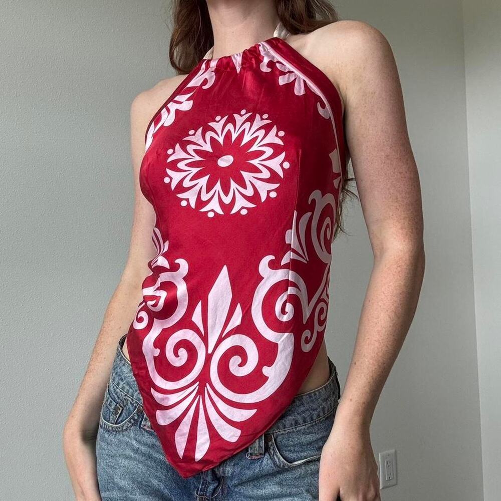 Bebe y2k red silk open back halter top - Picture 3 of 7